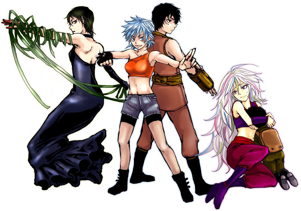 10s, black_hair, blue_hair, boots, coco_(toriko), dress, genderswap, genderswap_(ftm)