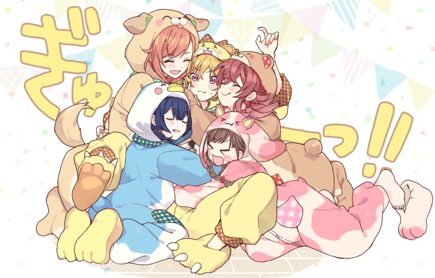 >_<, 5girls, :d, :i, :o, ^_^, animal_costume, animal_feet