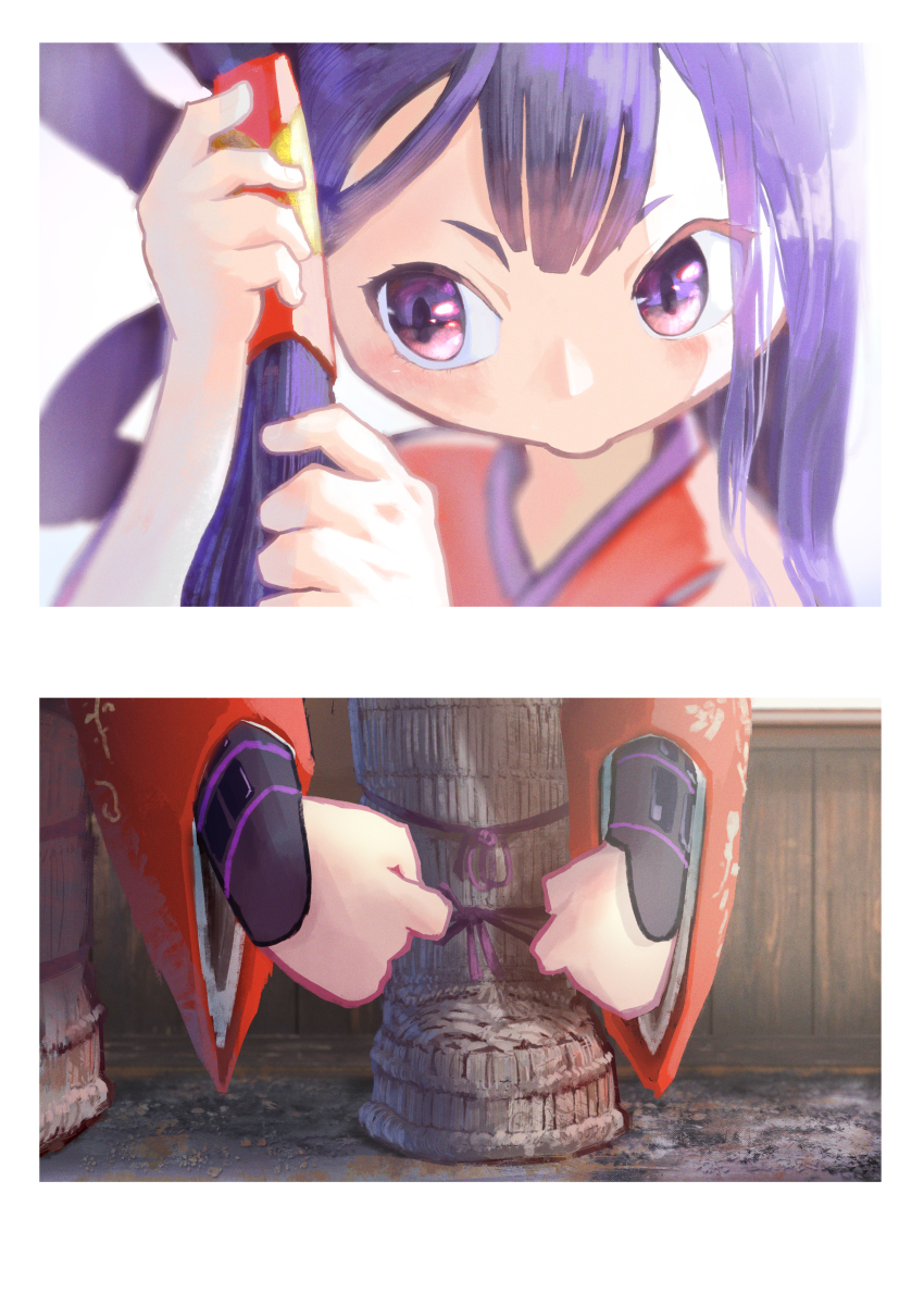 1girl, absurdres, black_eyes, black_hair, blush, couldoh, dressing, hair_rings