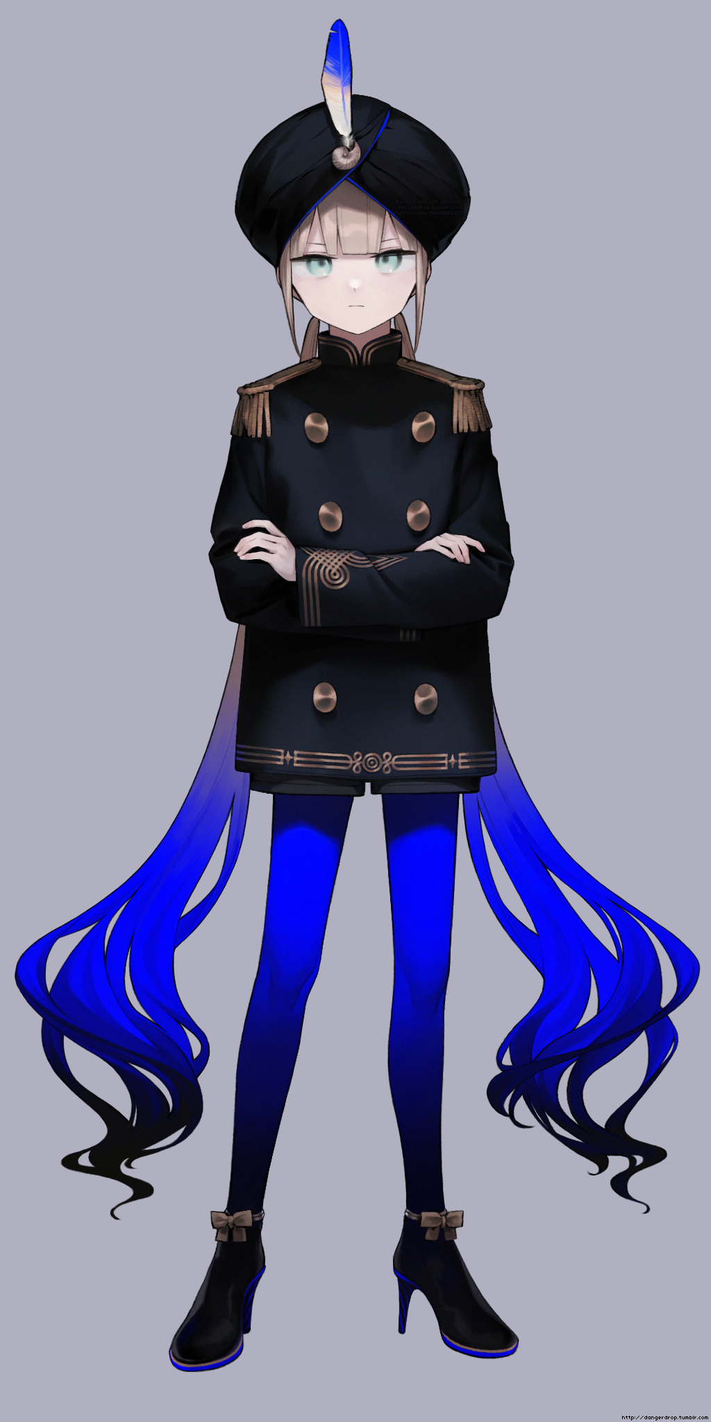 1boy, astg, black_hair, black_headwear, black_jacket, black_shoes, black_shorts, blue_hair