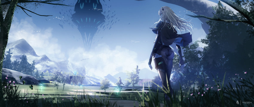 1girl, armor, arms_at_sides, artist_name, ass, bird, black_cape, black_gloves