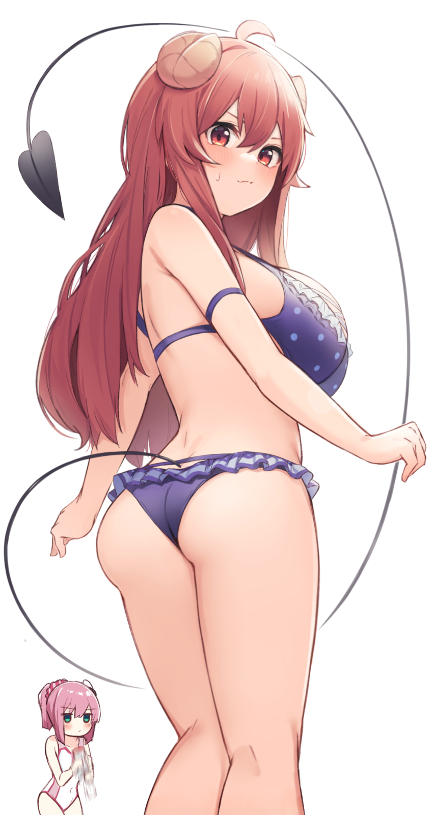 2girls, absurdres, ahoge, ass, bikini, blue_bikini, blush, borushichi