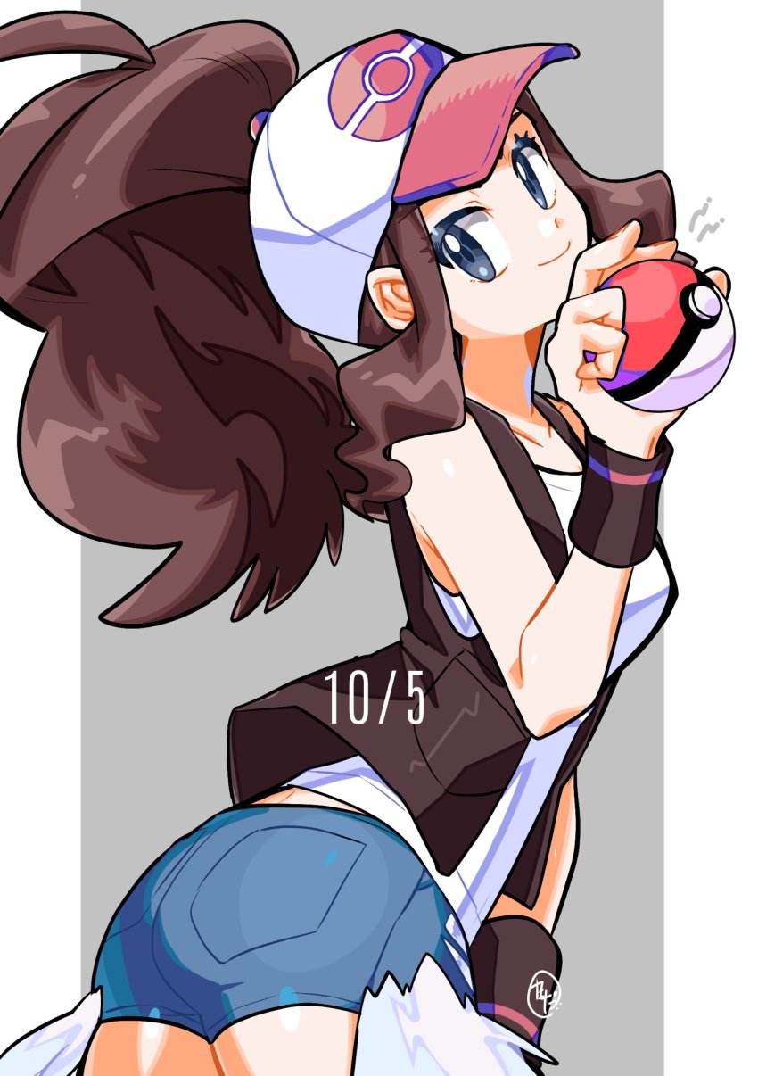 1girl, ahoge, baseball_cap, brown_hair, brown_vest, closed_mouth, collarbone, commentary