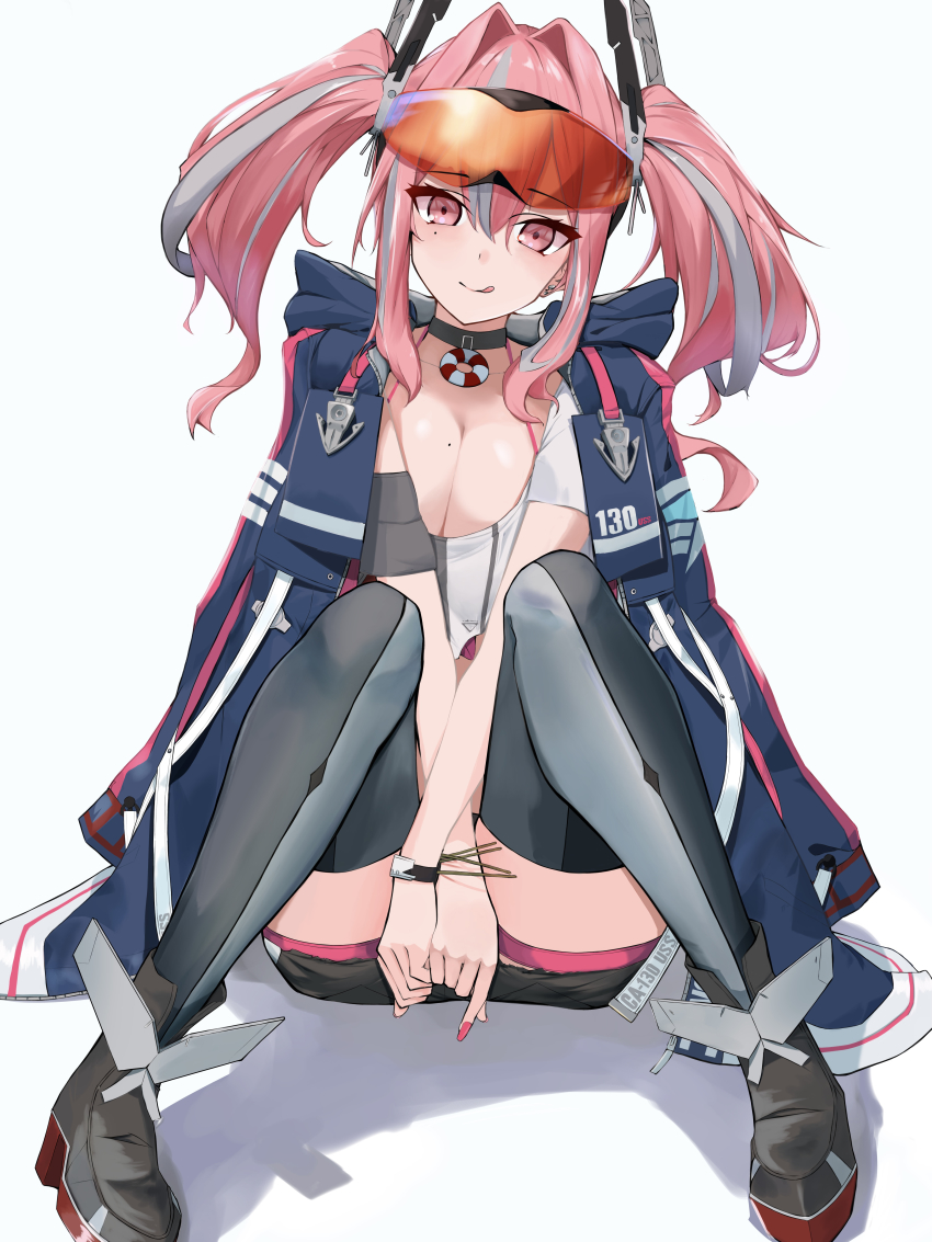 1girl, :q, absurdres, ankle_boots, azur_lane, between_legs, bikini, black_boots