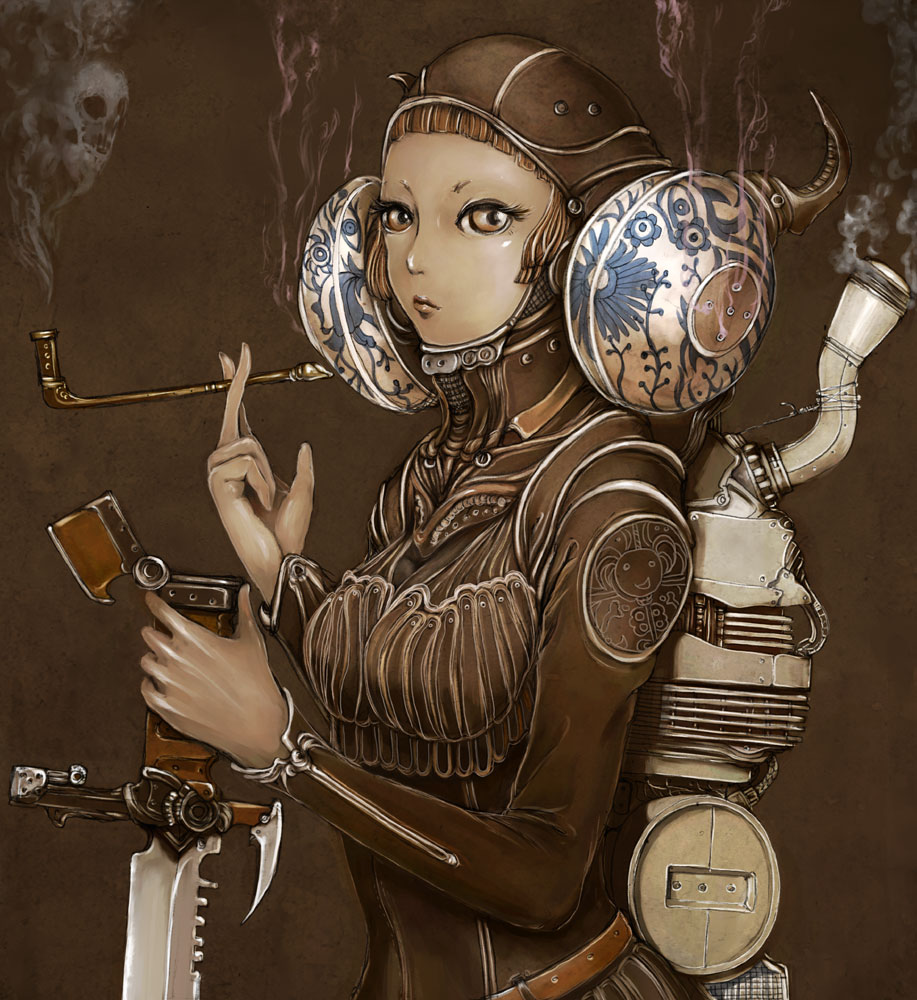 1girl, brown_eyes, brown_hair, female_focus, knife, naoki_(naoieo), original, reverse_grip