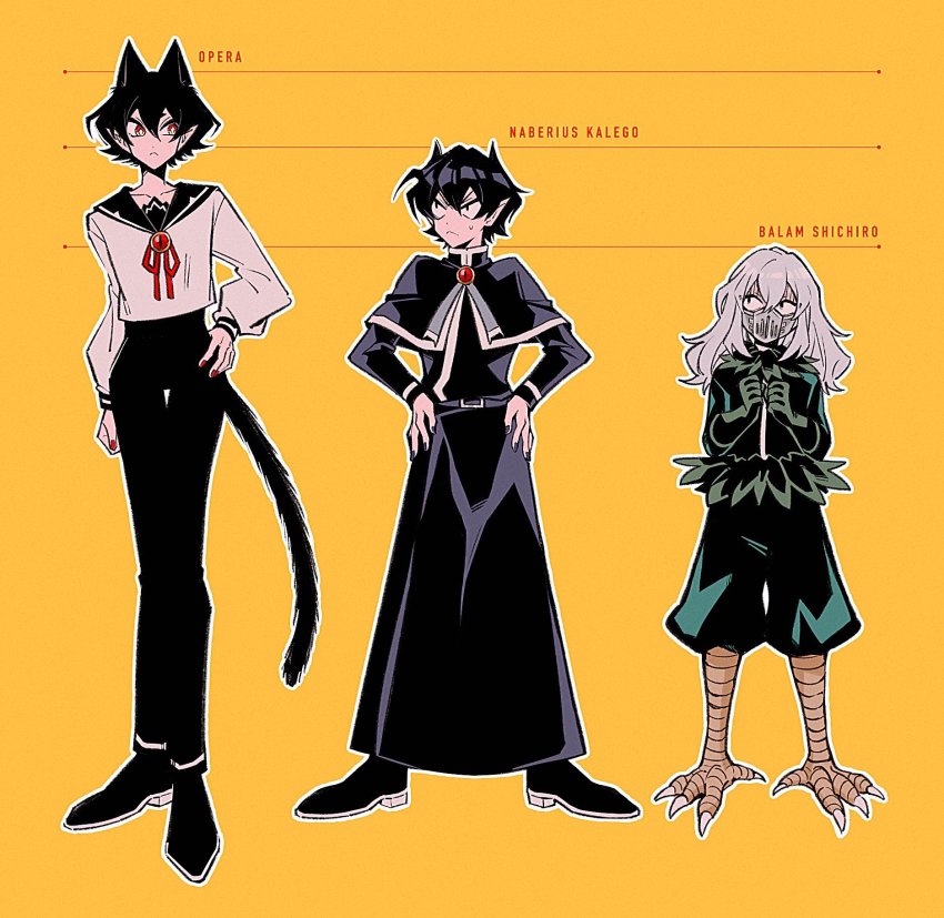 1other, 2boys, aged_down, animal_ears, balam_shichiro, black_hair, cat_ears, cat_tail