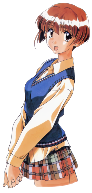 1girl, cropped_legs, hoshino_asuka, kai_tomohisa, official_art, own_hands_together, plaid_clothes, plaid_skirt