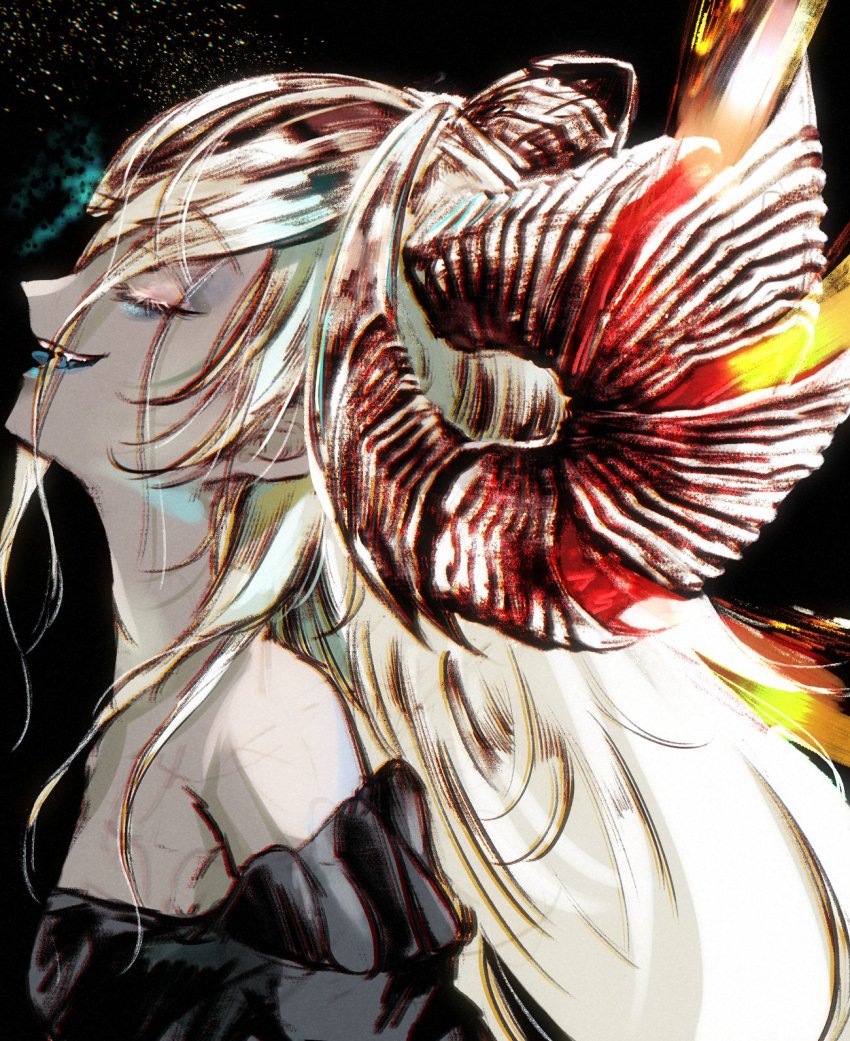 1girl, abyssal_ship, aratsuta_(aoedou), black_background, black_dress, closed_eyes, dress, from_side