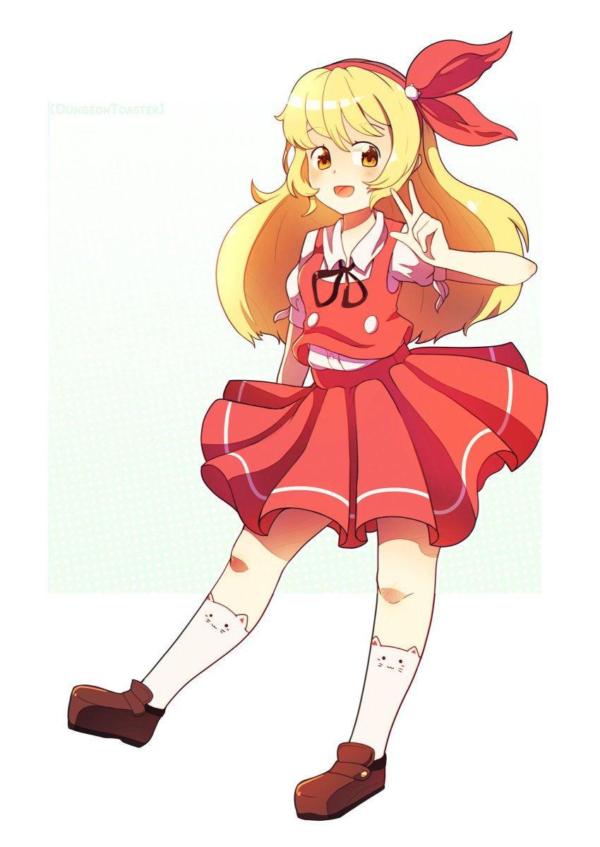 1girl, absurdres, black_neckwear, black_ribbon, bow, brown_footwear, buttons, dungeon_toaster