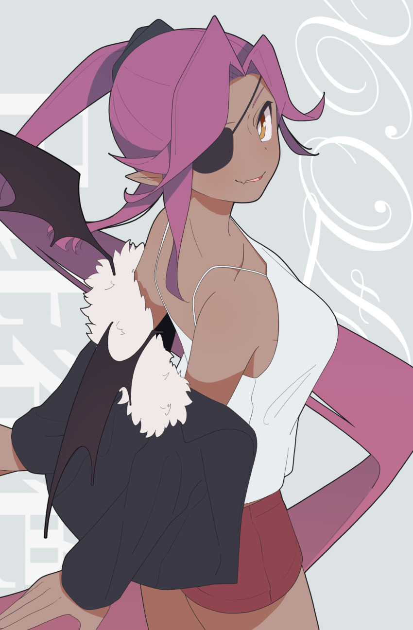 1girl, asymmetrical_bangs, black_jacket, borrowed_character, bright_pupils, brown_eyes, character_name, cropped_jacket