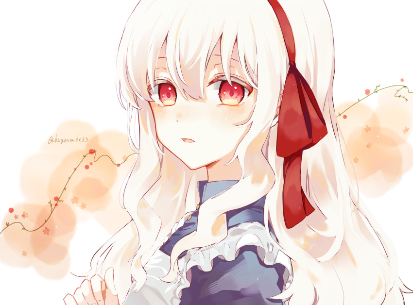 1girl, apron, blue_dress, colored_eyelashes, daifuku_mame_(kageroudt33), dress, frills, hairband