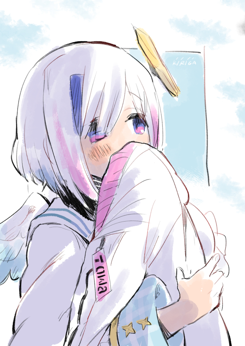 1girl, amane_kanata, angel_wings, artist_name, blue_hair, colored_inner_hair, commentary, hair_over_one_eye