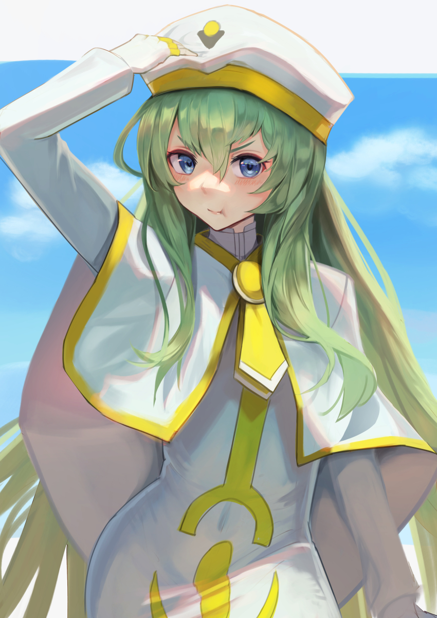 1girl, absurdres, alice_carroll, aria_(manga), arm_up, blouse, blue_eyes, blue_sky