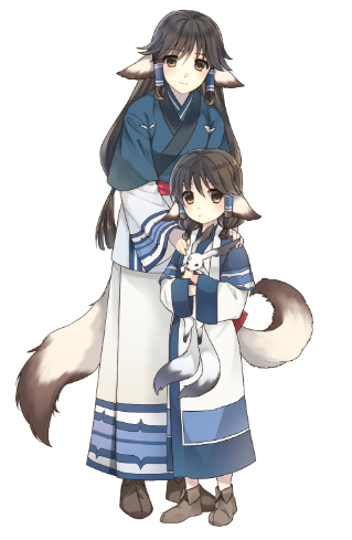 1girl, age_difference, aged_up, ainu_clothes, animal, animal_ears, aquaplus, aruruu