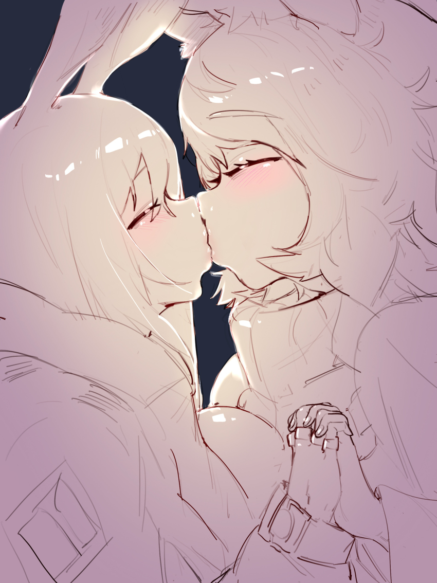 2girls, absurdres, amiya_(arknights), animal_ears, arknights, blush, braid, closed_eyes