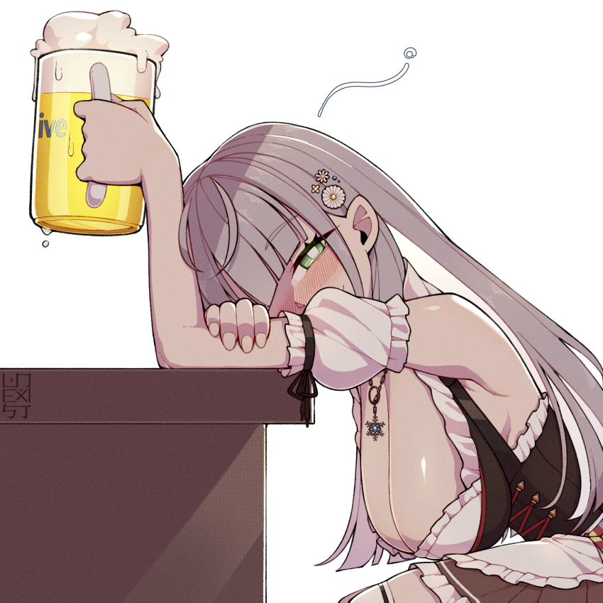 antenna_hair, apron, arm_up, armband, armpits, artist_logo, backless_dress, backless_outfit