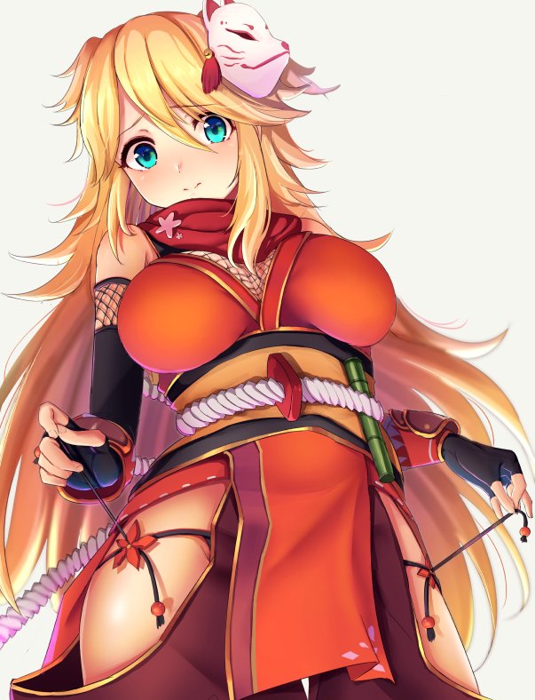 1girl, blonde_hair, blue_eyes, blush, breasts, large_breasts, long_hair, maza_kisuke, ninon_(princess_connect!), princess_connect!