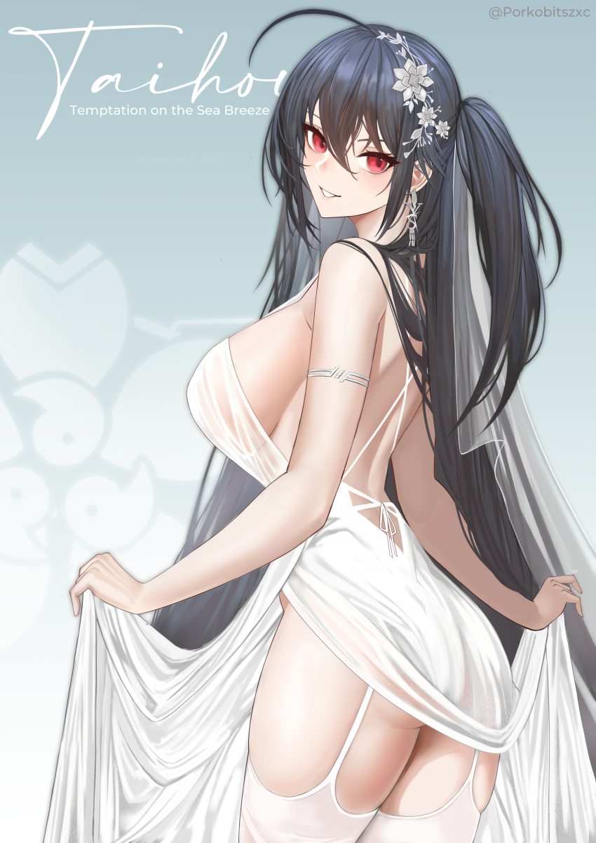 1girl, absurdres, ass, azur_lane, backless_dress, backless_outfit, black_hair, breasts