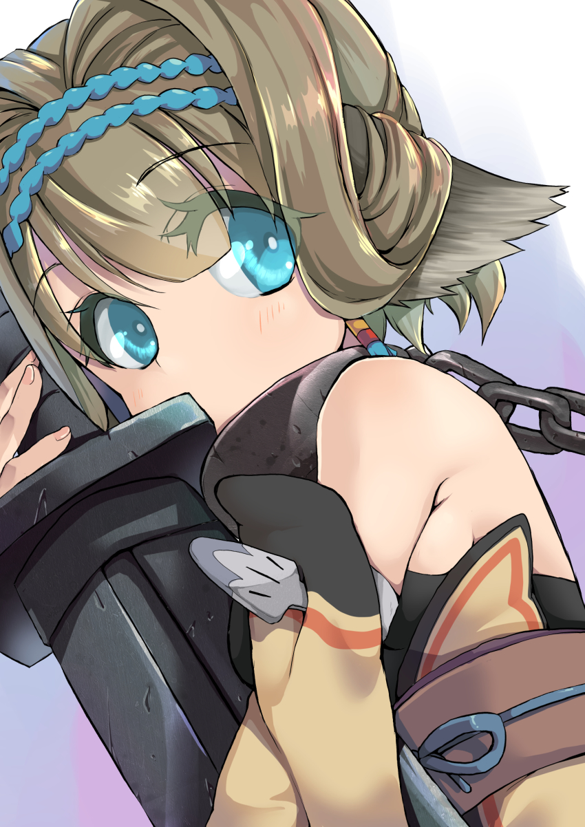 1girl, aiai_(jsm), ainu_clothes, animal_ears, aquaplus, bare_shoulders, blue_eyes, breast_press