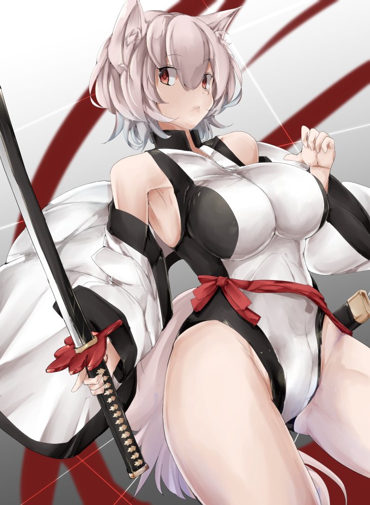 1girl, adapted_costume, animal_ear_fluff, animal_ears, bodystocking, bodysuit, breasts, commentary_request