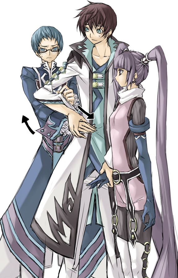 1girl, 2boys, asbel_lhant, bad_id, bad_pixiv_id, blue_eyes, blue_hair, brothers