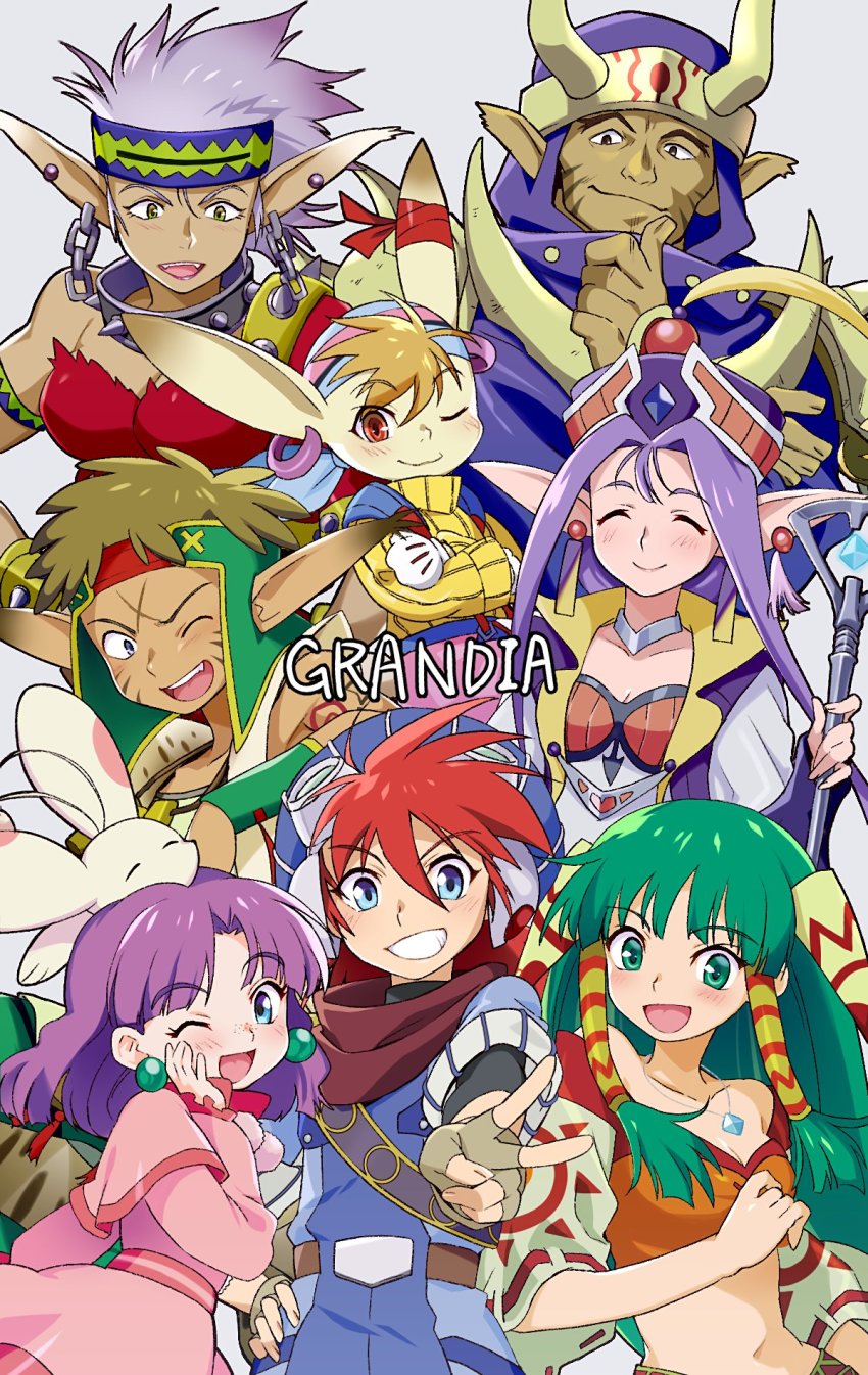 4girls, armor, blue_eyes, breasts, brown_hair, cleavage, closed_mouth, dark-skinned_male