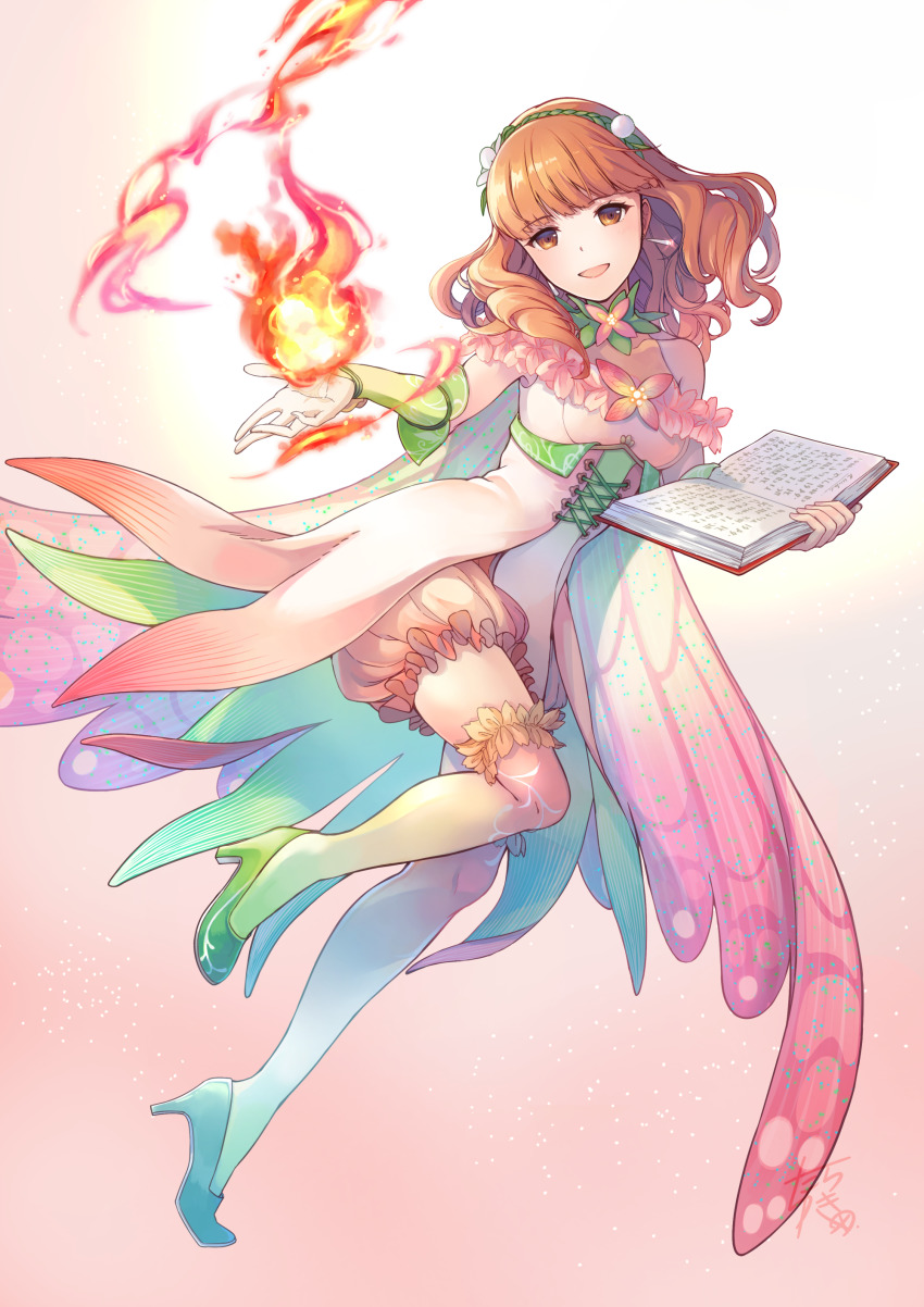 1girl, absurdres, animal_print, birthmark, book, butterfly_print, celica_(fire_emblem), celica_(resplendent)_(fire_emblem)