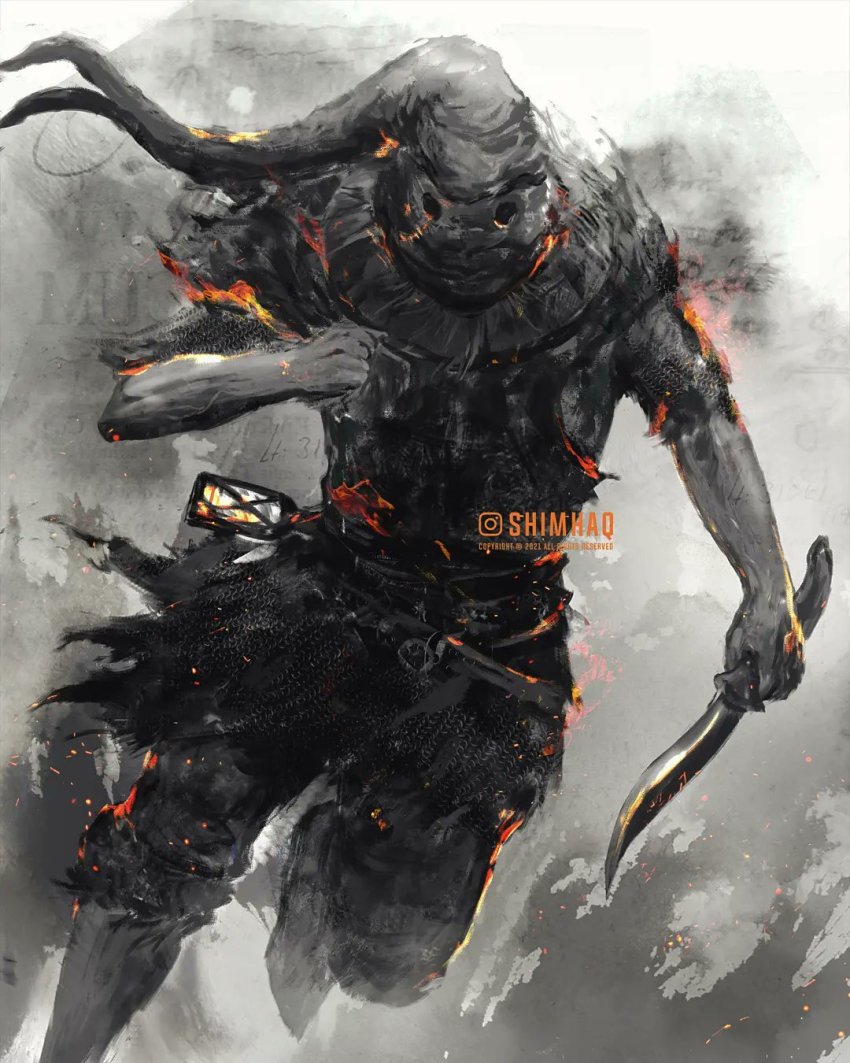 1boy, covered_face, dagger, dark_souls_(series), dark_souls_iii, embers, facing_viewer, greirat_of_the_undead_settlement