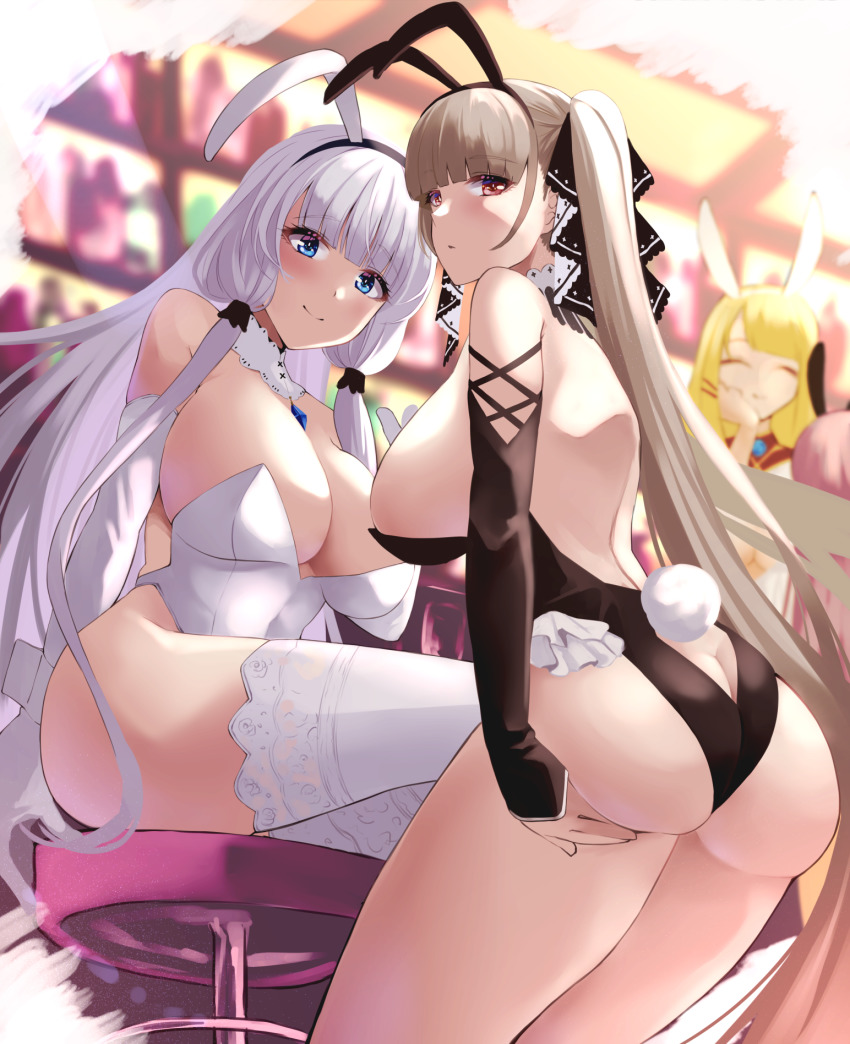 4girls, animal_ears, ass, azur_lane, black_leotard, breasts, butt_crack, cleavage