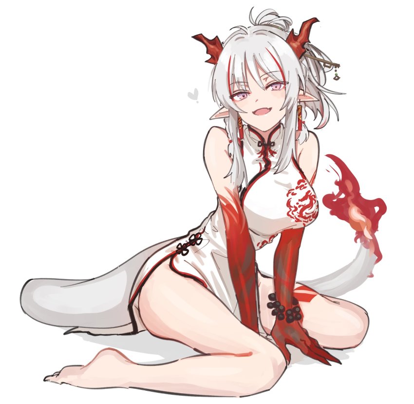 1girl, arknights, bead_bracelet, beads, bracelet, breasts, china_dress, chinese_clothes