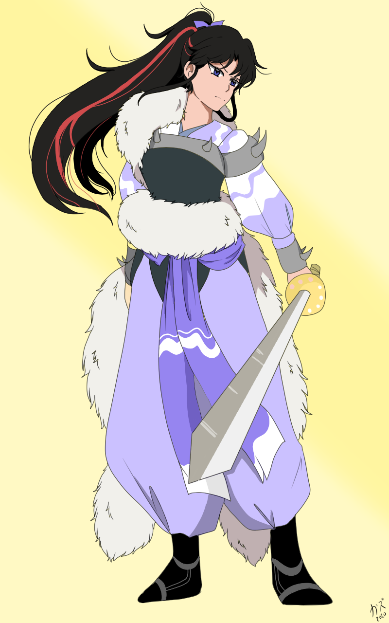 1girl, black_hair, blue_eyes, han'you_no_yashahime, highres, inuyasha, kazukikari, multicolored_hair