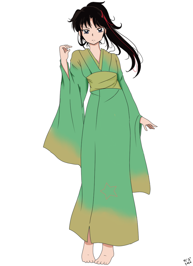 1girl, black_hair, blue_eyes, han'you_no_yashahime, inuyasha, japanese_clothes, kazukikari, kimono, multicolored_hair, red_hair, setsuna_(inuyasha), tagme, two-tone_hair