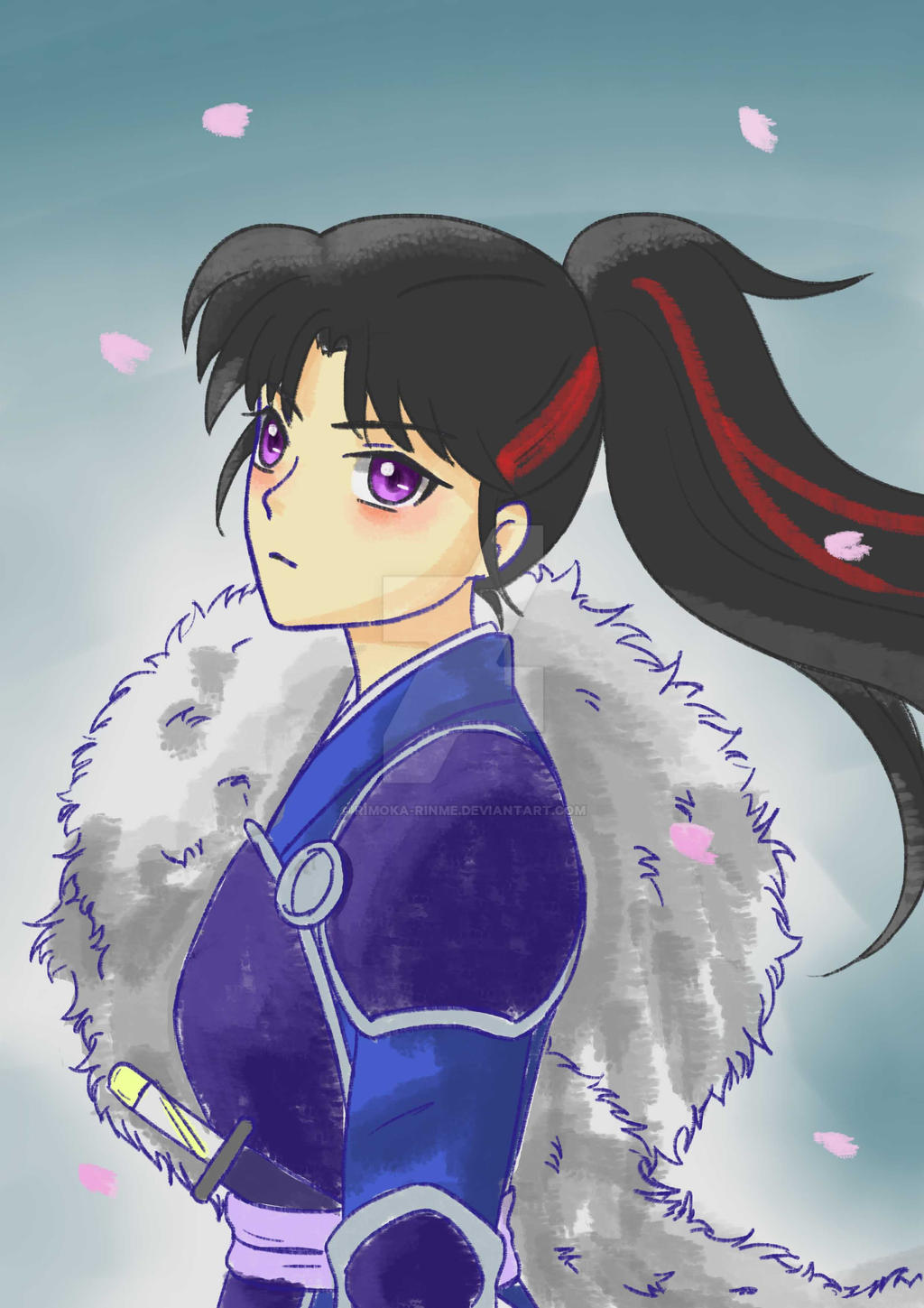 1girl, armor, artist_request, black_hair, blue_eyes, han'you_no_yashahime, highres, inuyasha