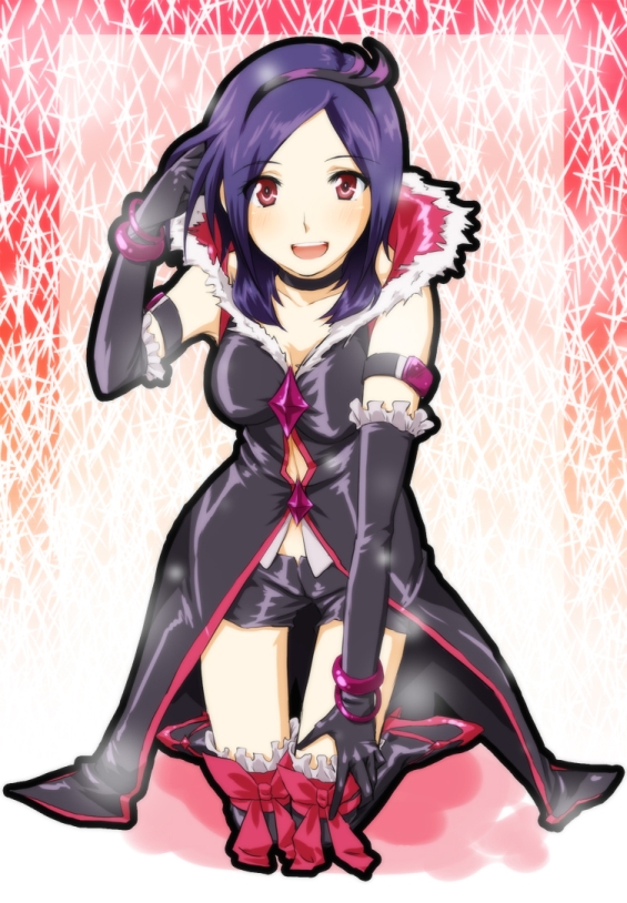 1girl, armband, bad_id, bad_pixiv_id, bike_shorts, black_boots, black_gloves, black_legwear