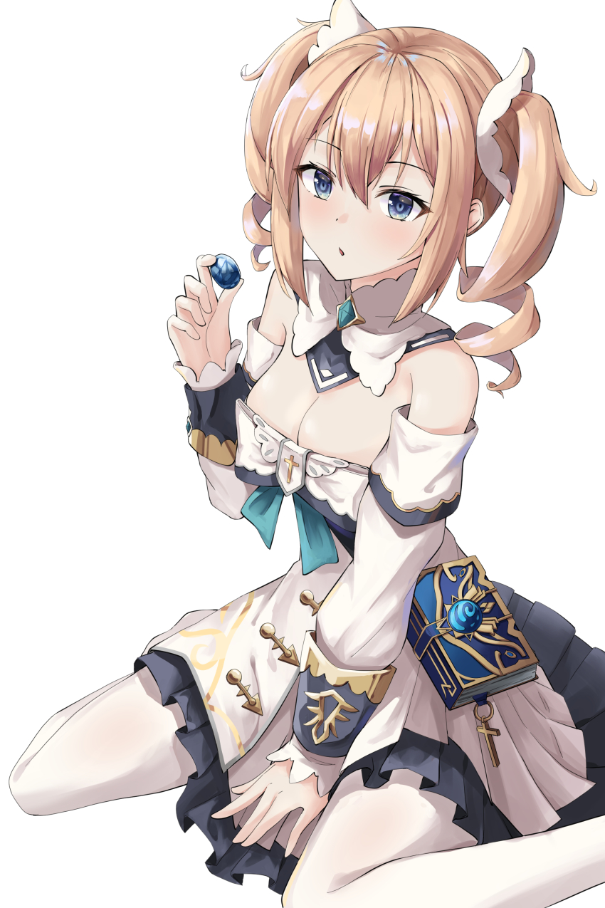 1girl, absurdres, barbara_(genshin_impact), blonde_hair, blue_eyes, book, breasts, cleavage