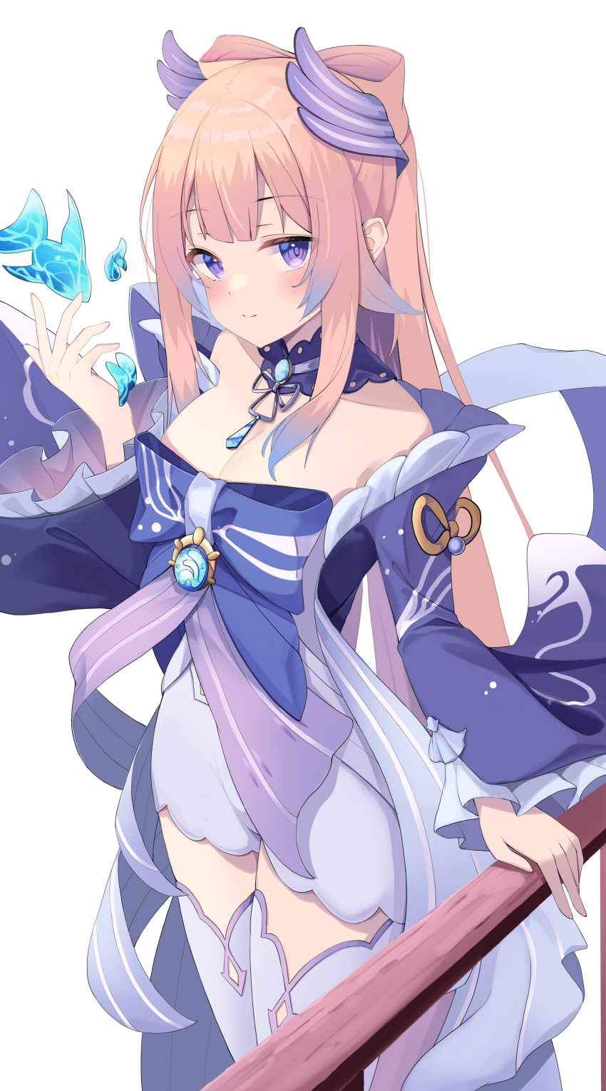 1girl, absurdres, blush, bow, bowtie, breasts, cleavage, fish