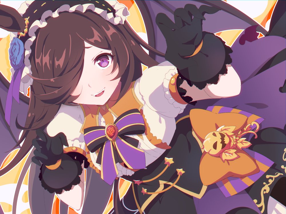 1girl, animal_ears, bat_wings, black_gloves, black_skirt, blue_flower, blue_rose, bow