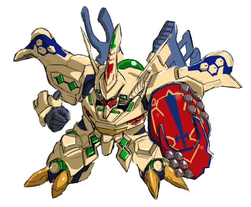 chibi, clenched_hand, crossover, fusion, green_eyes, gun, haou_taikei_ryuu_knight, holding