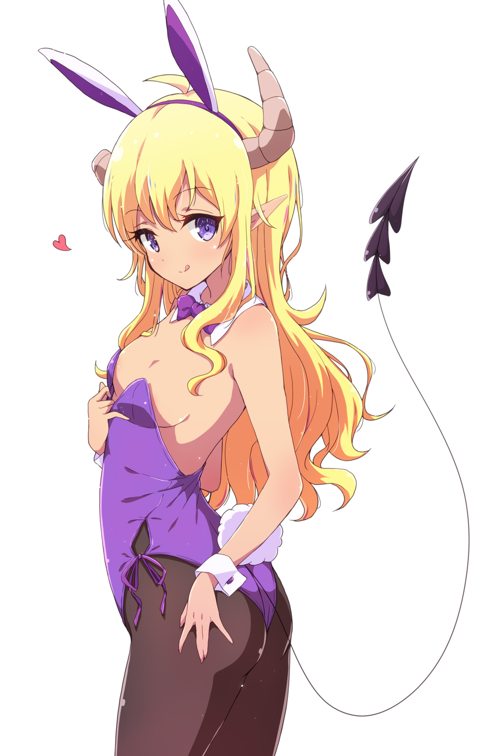 1girl, :q, ahoge, animal_ears, ass, bare_shoulders, black_pantyhose, blonde_hair