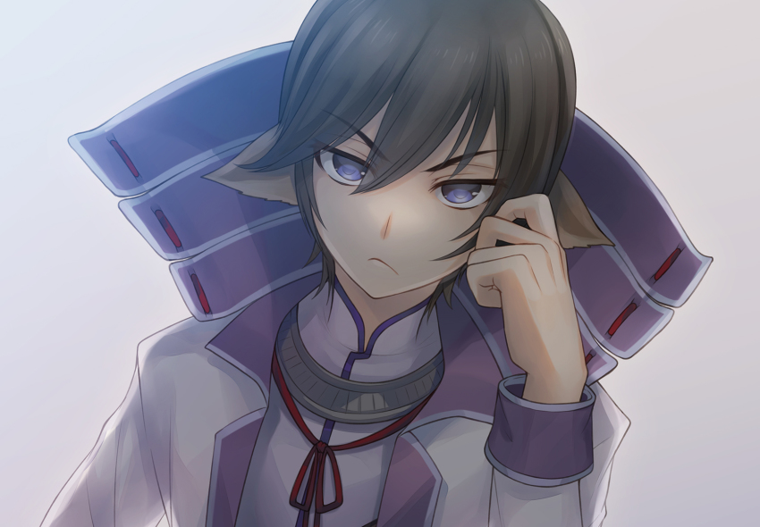1boy, animal_ears, aquaplus, brown_hair, closed_mouth, coat, collared_coat, collared_shirt