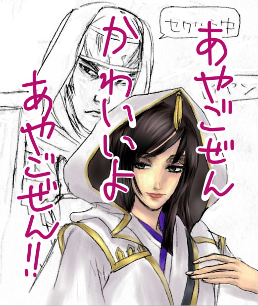 1boy, 1girl, aya_(sengoku_musou), bemosu, black_eyes, black_hair, couple, hood