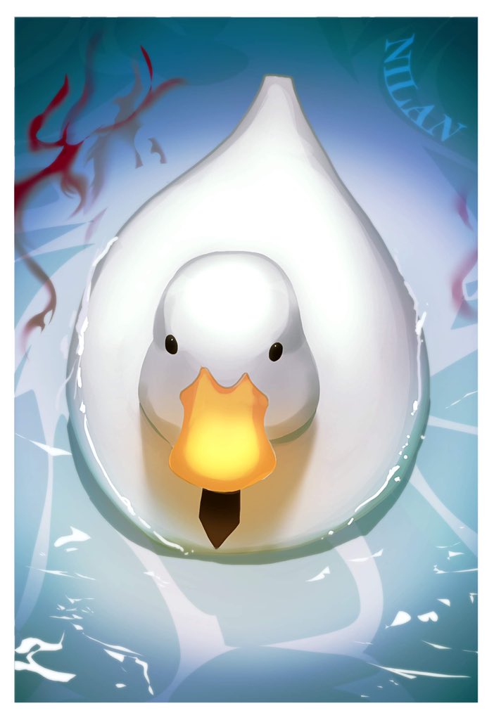 animal_focus, artist_name, black_necktie, border, closed_mouth, mafiaduck_(nilan), necktie, nilan_1999, no_humans, original, solo, water, white_border