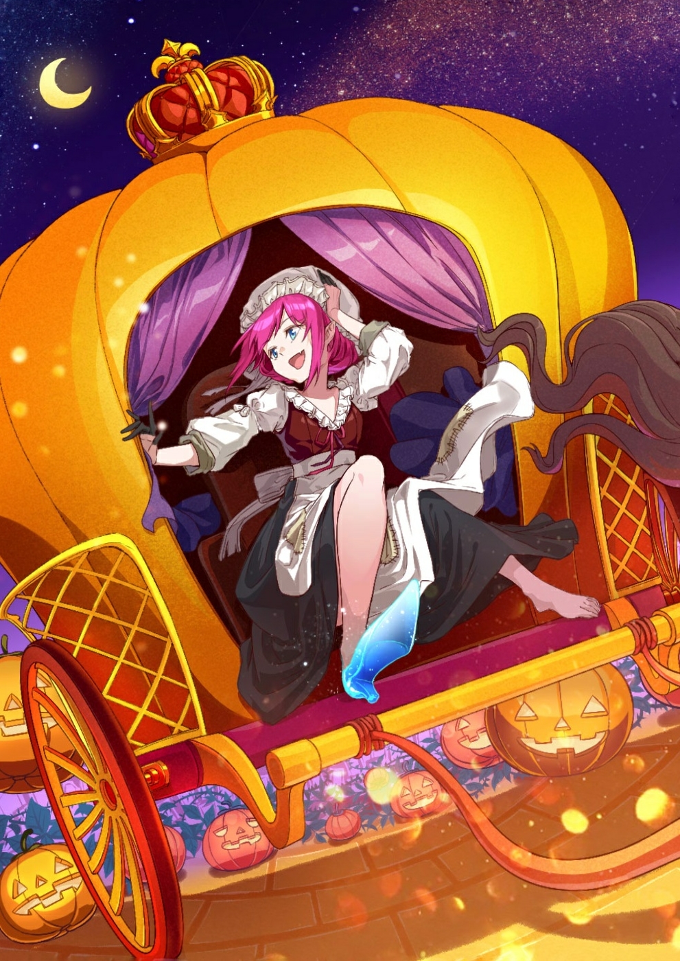 1girl, blue_eyes, carriage, coffeekite, dress, elizabeth_bathory_(cinderella)_(fate), elizabeth_bathory_(fate), elizabeth_bathory_(fate/extra)