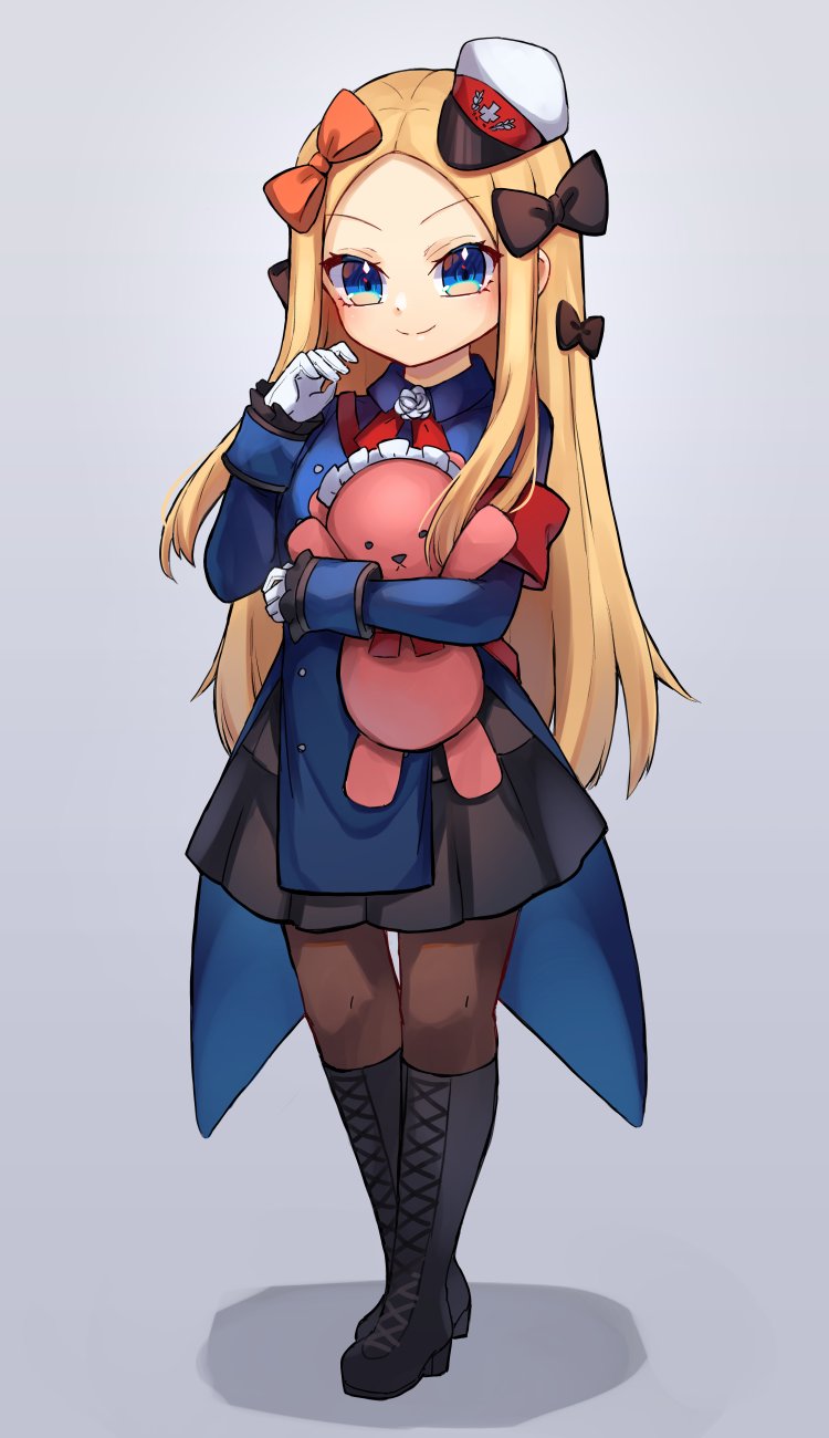 abigail_williams_(fate), black_boots, blonde_hair, blue_eyes, boots, bow, coattails, cosplay