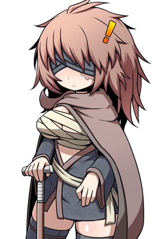 !, 1girl, bandages, bandages_over_eyes, blind, cane, lestea_(sequel), lowres, official_art, sarashi, scar, sequel_(series), sequel_colony, tagme, transparent_background, white_cane