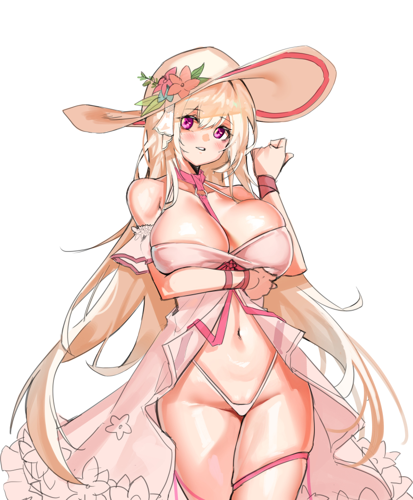 1girl, absurdres, bad_id, bad_pixiv_id, bikini, black_survival, blush, breast_rest