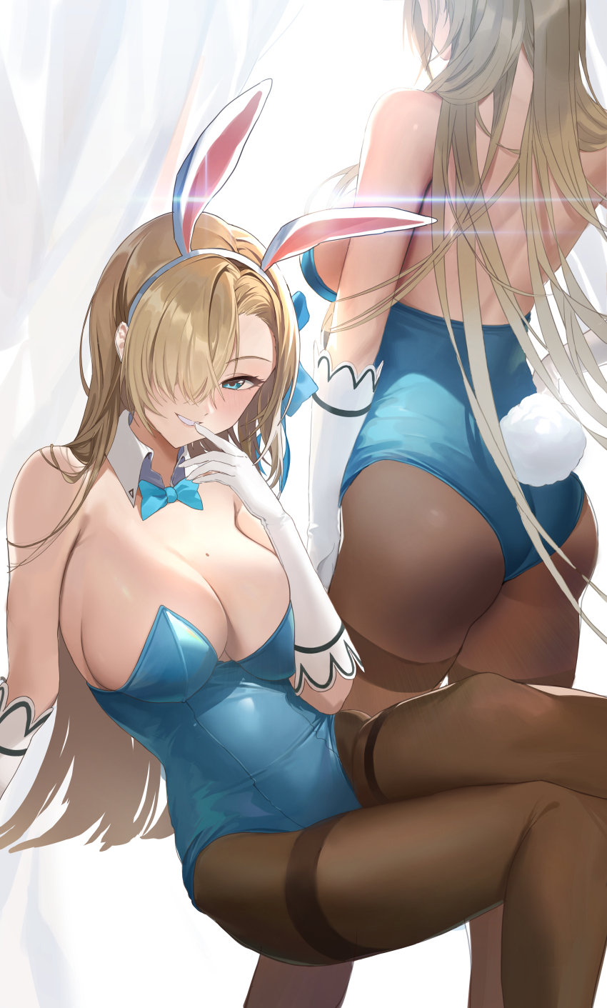 1girl, absurdres, animal_ears, ass, asuna_(blue_archive), asuna_(bunny)_(blue_archive), bare_shoulders, blonde_hair