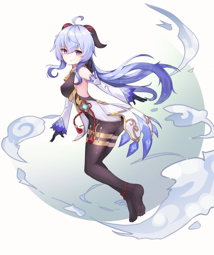 1girl, absurdres, ahoge, bare_shoulders, bell, black_bodysuit, black_gloves, blue_hair