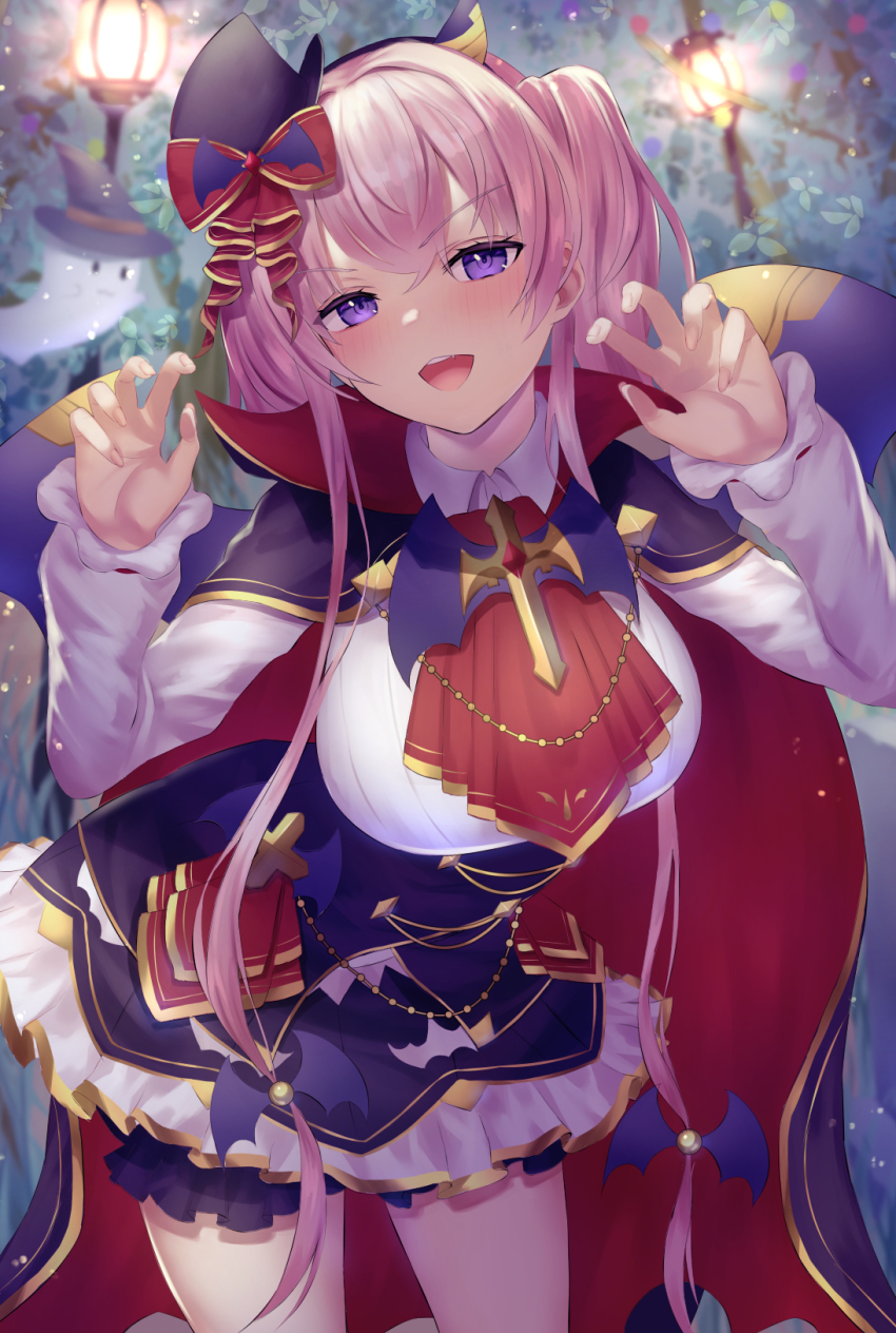 1girl, black_hat, blush, breasts, halloween, hat, highres, large_breasts