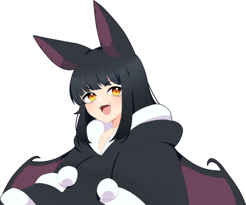 1girl, absurdres, animal_ears, bat_ears, bat_girl, bat_wings, black_hair, black_parka